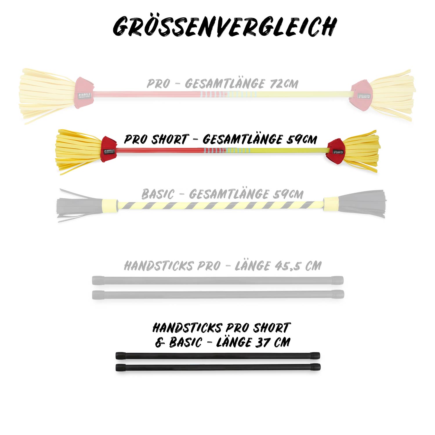 Diabolo Freizeitsport - Flower Sticks Pro Short Größenvergleich Gelb Rot A