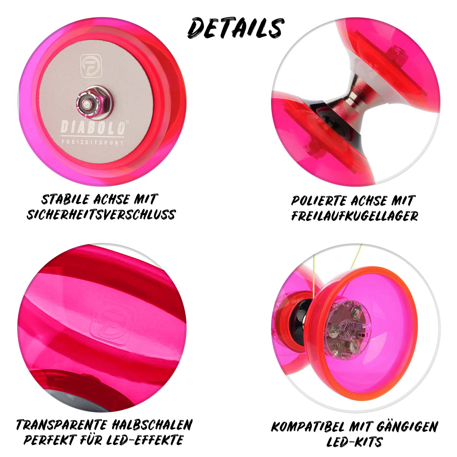 Diabolo Freizeitsport - Diabolo Set Pro Clear Set Rot Details Diabolo Freizeitsport - Diabolo Set Pro Clear Set Rot Details