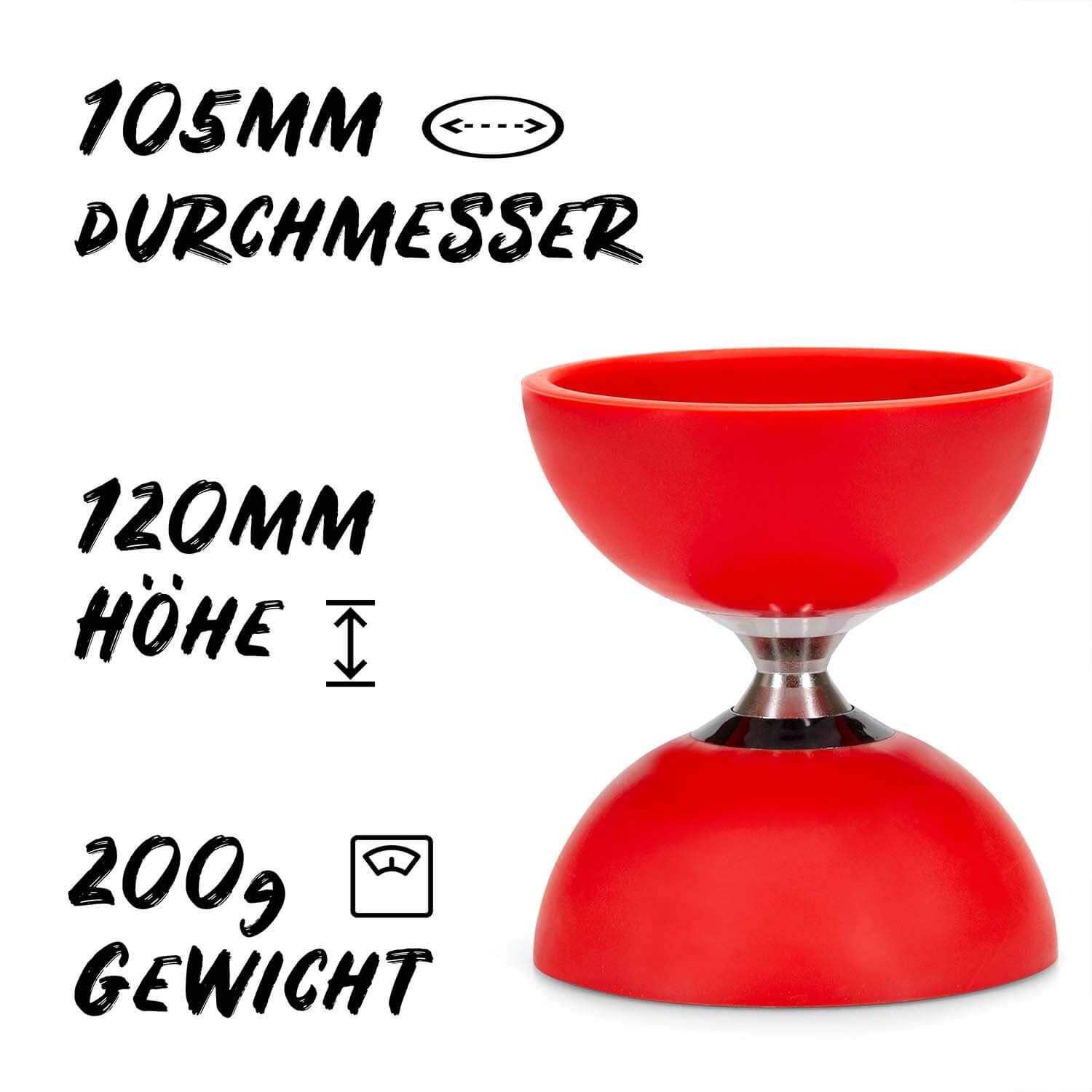 Diabolo Freizeitsport - Diabolo Set Pro Rot 105mm 200g Diabolo Freizeitsport - Diabolo Set Pro Rot 105mm 200g