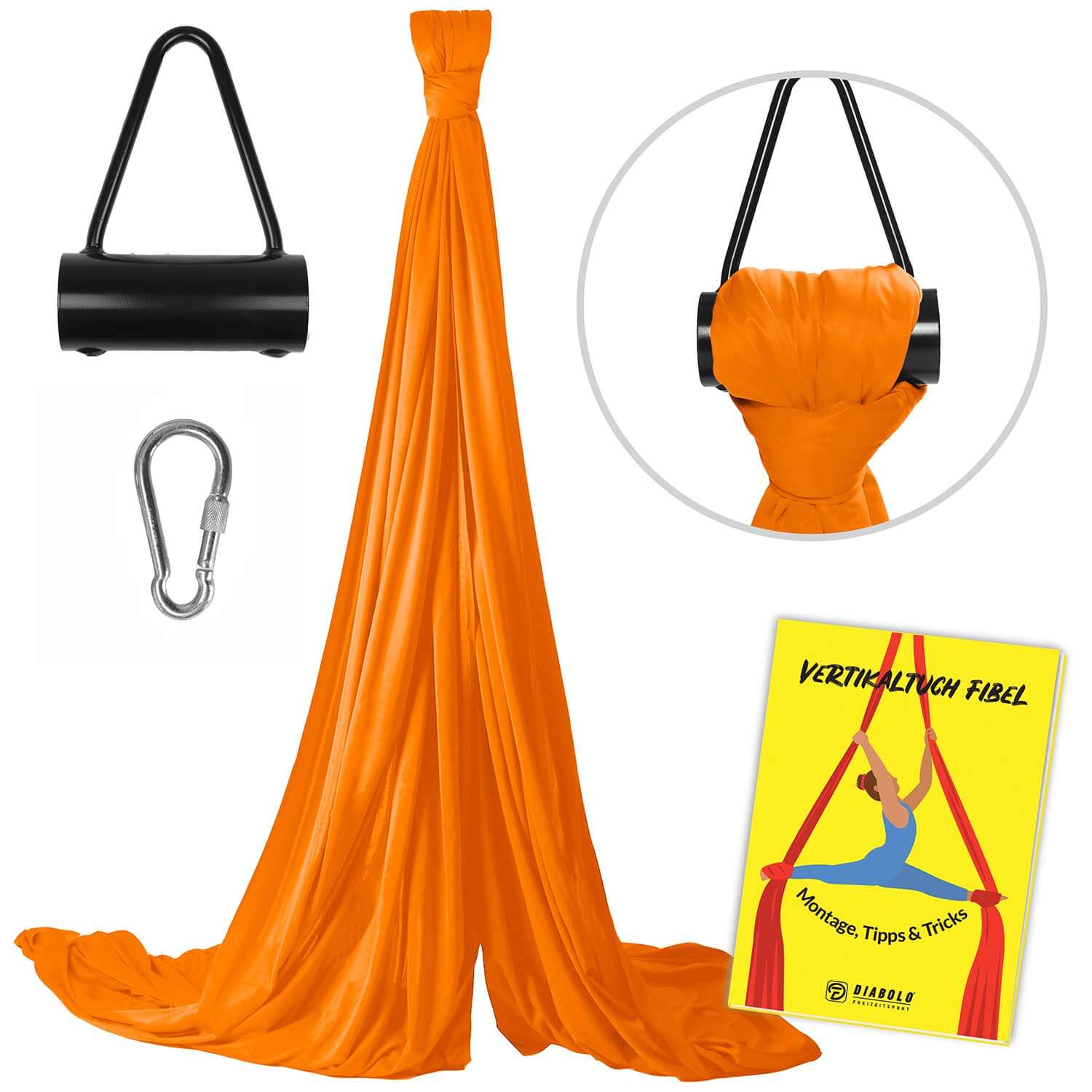 Diabolo Freizeitsport - Vertikaltuch Orange mit Triangelhalterung Schwarz mit Anleitungsheft Diabolo Freizeitsport - Vertikaltuch Orange mit Triangelhalterung Schwarz mit Anleitungsheft