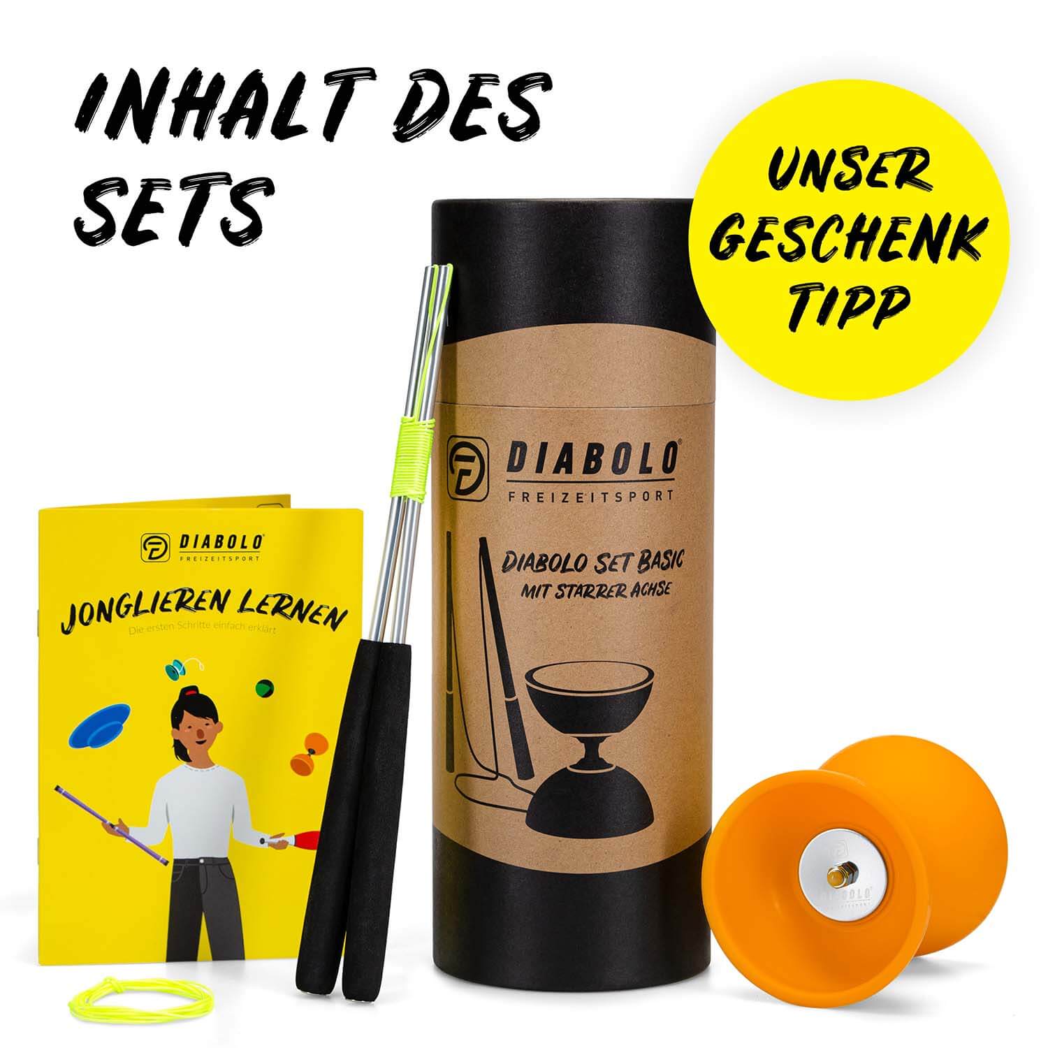Diabolo Freizeitsport - Diabolo Set Basic Orange Setinhalt Diabolo Freizeitsport - Diabolo Set Basic Orange Setinhalt