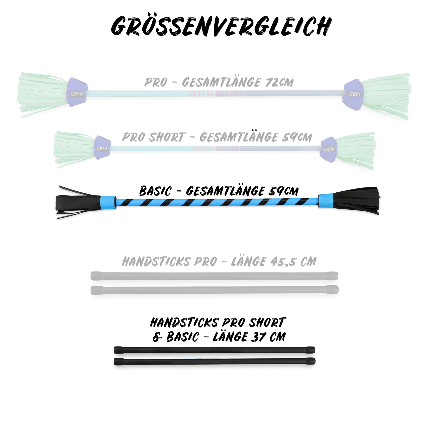 Diabolo Freizeitsport - Flowerstick Basic Blau Grössenvergleich 001 Diabolo Freizeitsport - Flowerstick Basic Blau Grössenvergleich 001