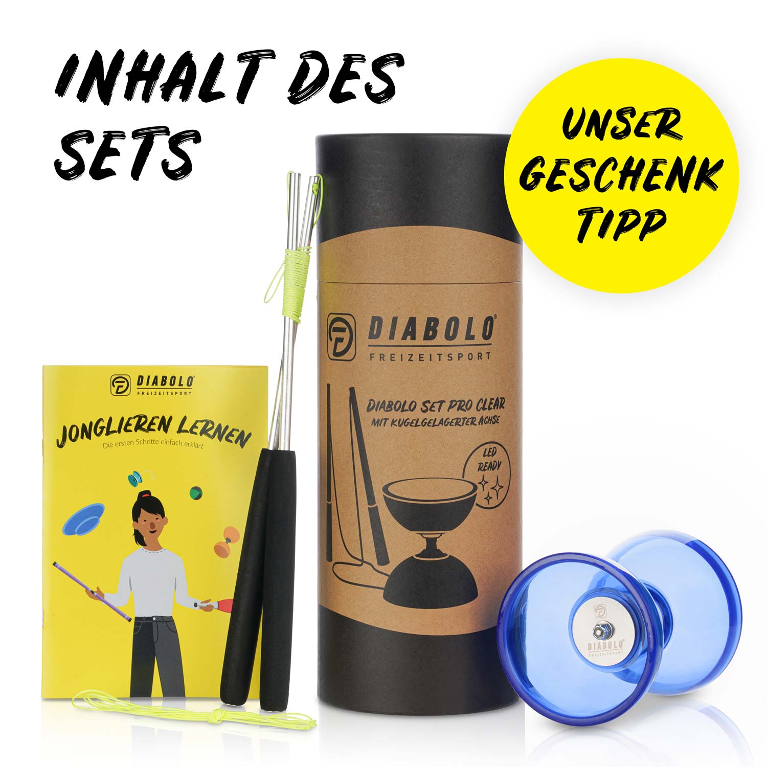 Diabolo Freizeitsport - Diabolo Set Pro Clear Set Blau Inhalt Diabolo Freizeitsport - Diabolo Set Pro Clear Set Blau Inhalt