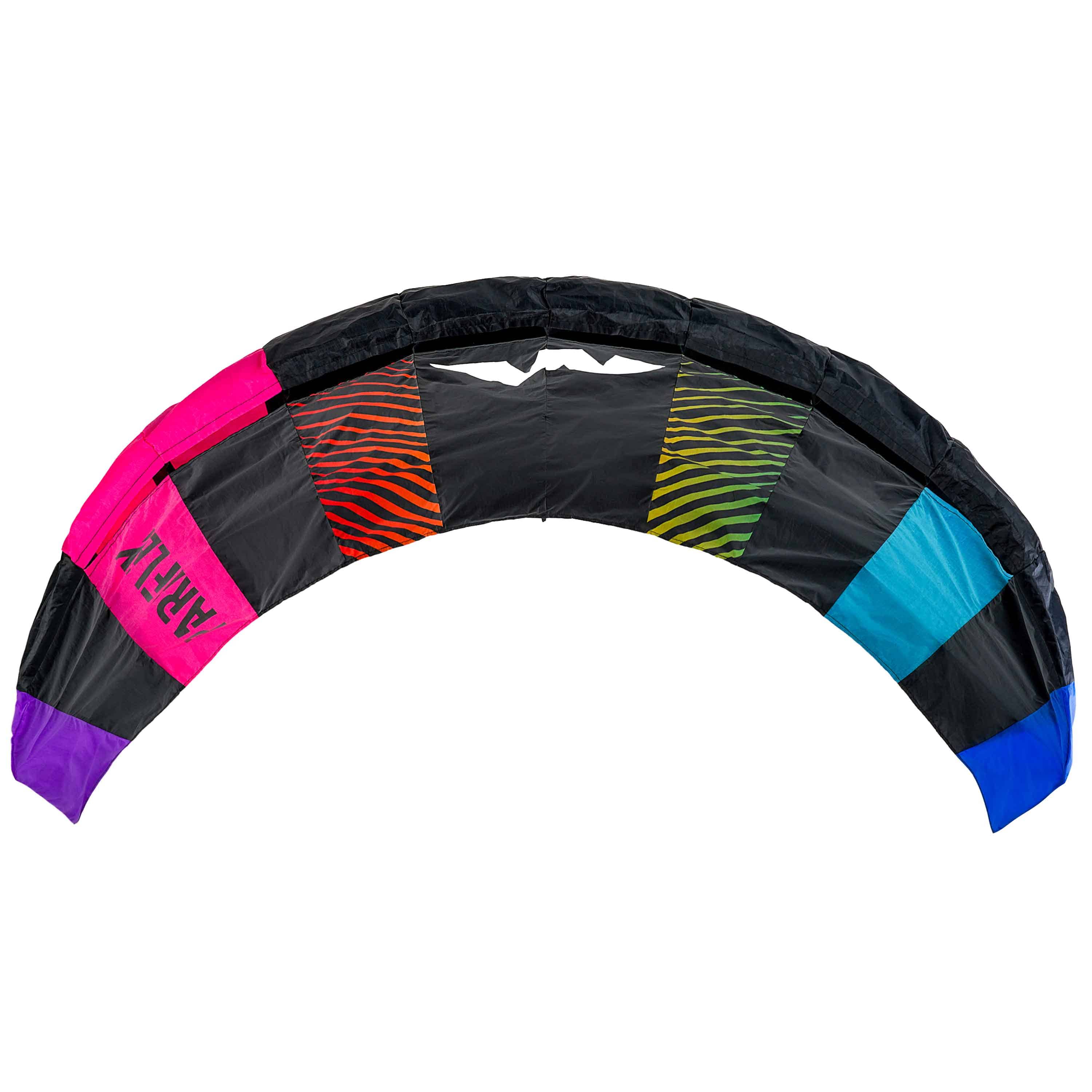 Wolkenstürmer Paraflex 2.1 schwarz-regenbogen Lenkmatte an zwei Leinen online kaufen! Wolkenstürmer Paraflex SE 2.1 scharz- bunt Lenkdrachen für Kinder und Einsteiger als Lenkmatte