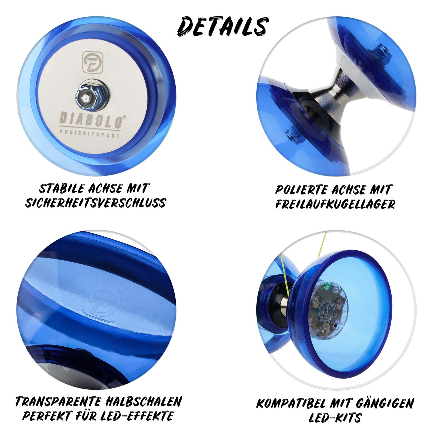 Diabolo Freizeitsport - Diabolo Set Pro Clear Set Blau Details Diabolo Freizeitsport - Diabolo Set Pro Clear Set Blau Details