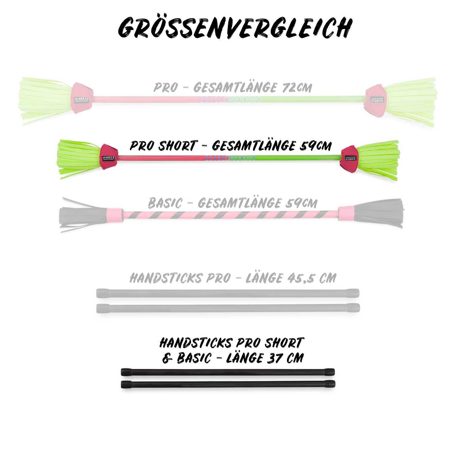 Diabolo Freizeitsport - Flower Sticks Pro Short Größenvergleich Grün Pink A Diabolo Freizeitsport - Flower Sticks Pro Short Größenvergleich Grün Pink A